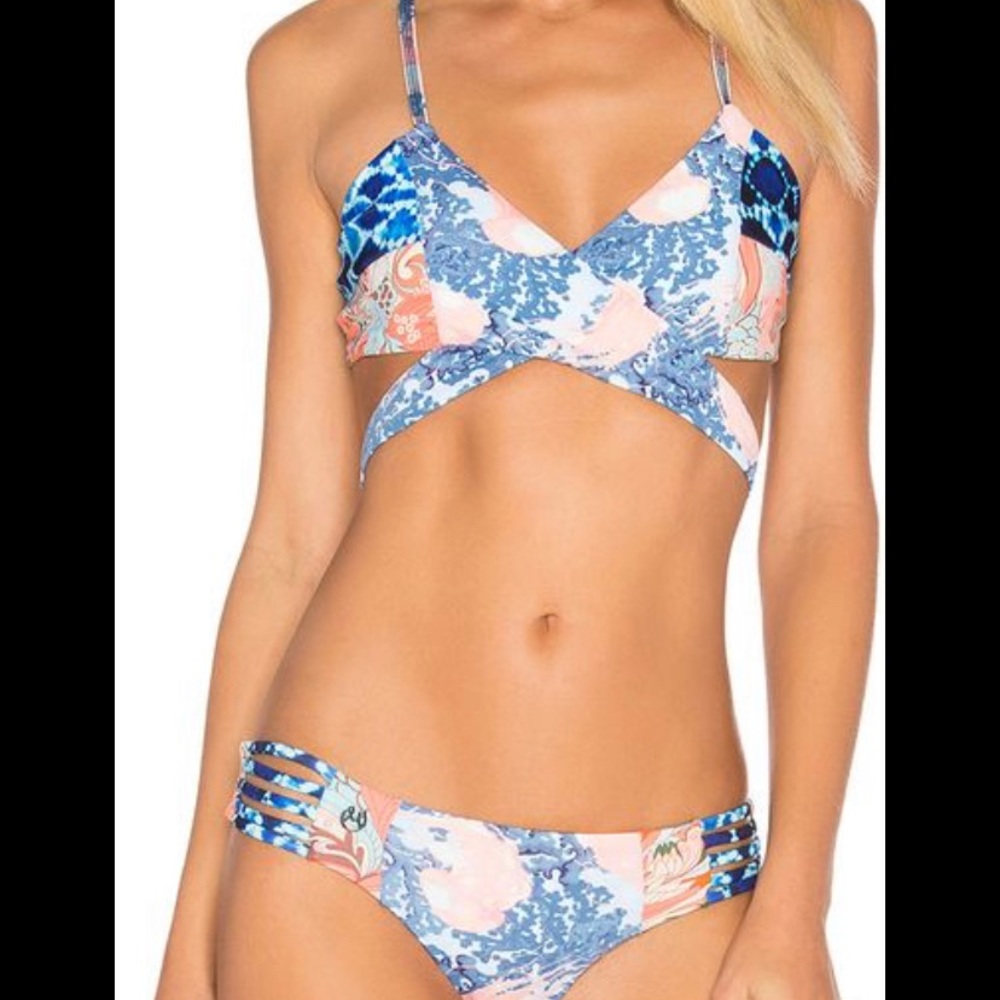MAAJI pink and blue floral wrap bikini